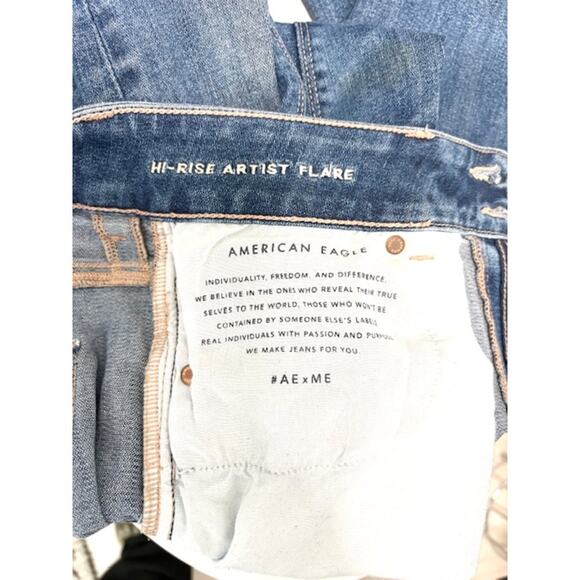 American Eagle Jeans Womens Sz 8 Short Blue High Rise Artist Flare Super Stretch - Picture 7 of 12